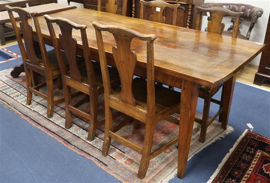 A French fruitwood kitchen table, W.202cm